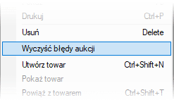 Czyszczenie błędów wysyłania aukcji