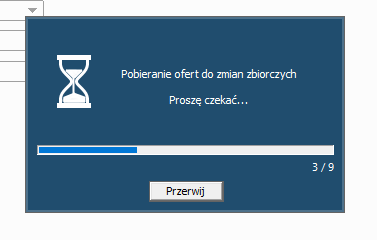 Pasek postępu pobierania ofert przed dokonaniem zmian w ofertach trwających