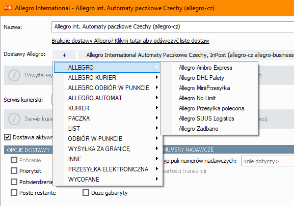 Mapowanie dostaw Allegro w Sello